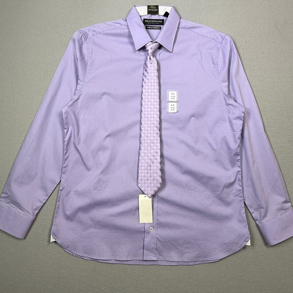 Nick Graham Men's Slim Fit Dress Shirt Tie Set lavender 16-16.5 34-35 $75